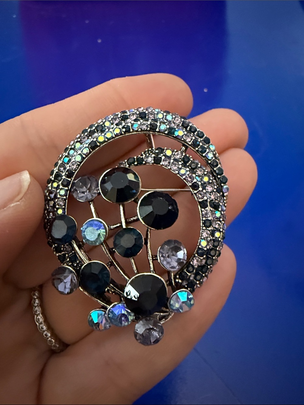 Iridescent Black & Purple Crystal Floral Brooch/pendant - Women Jewelry